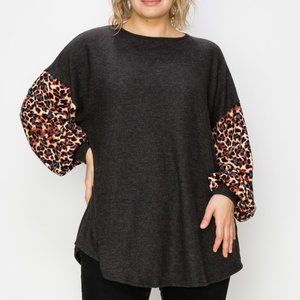 Leopard Print Long Sleeve Plus Size Top